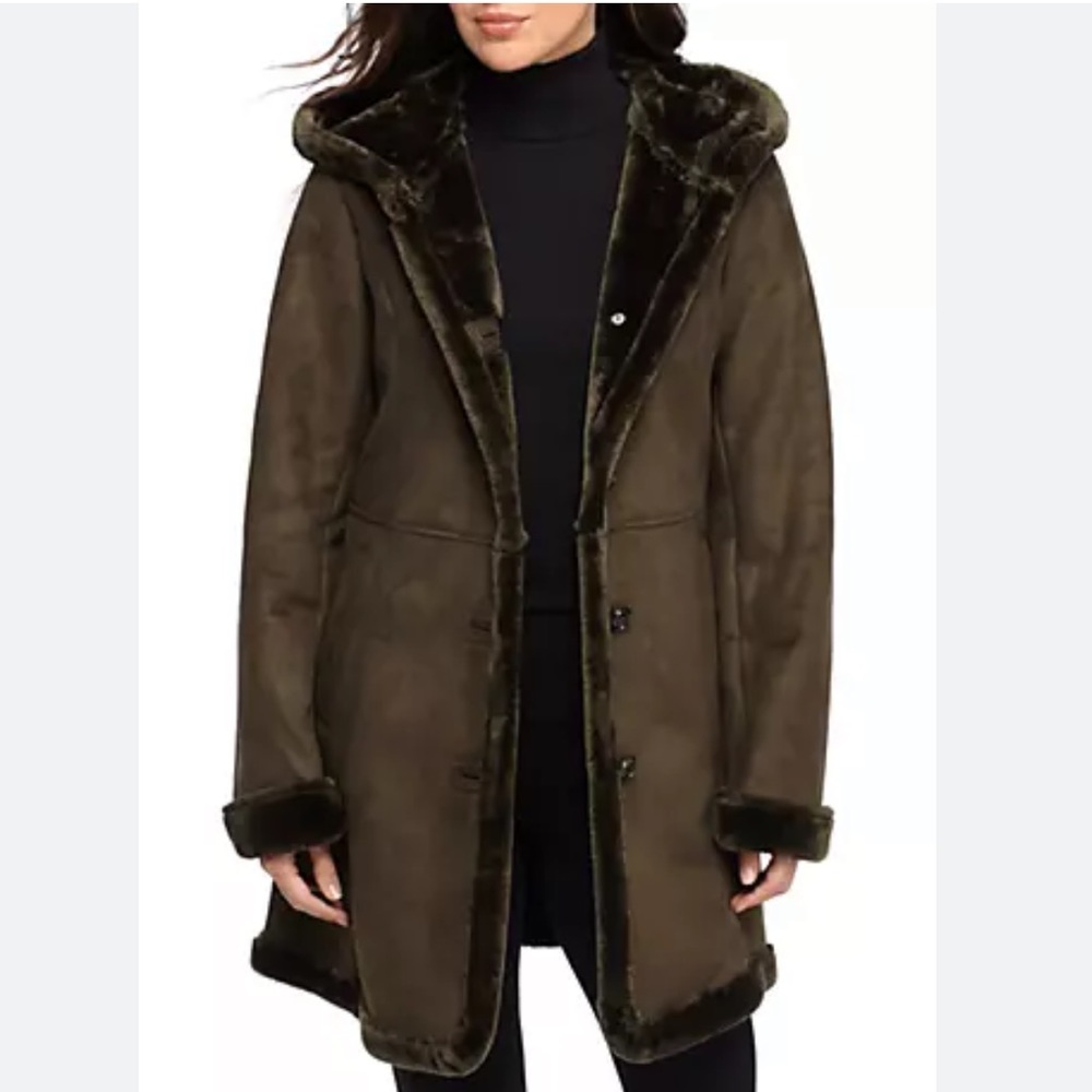 Jones New York Excellent Loved Condition Fur Lined Faux Suede Full Length Coat